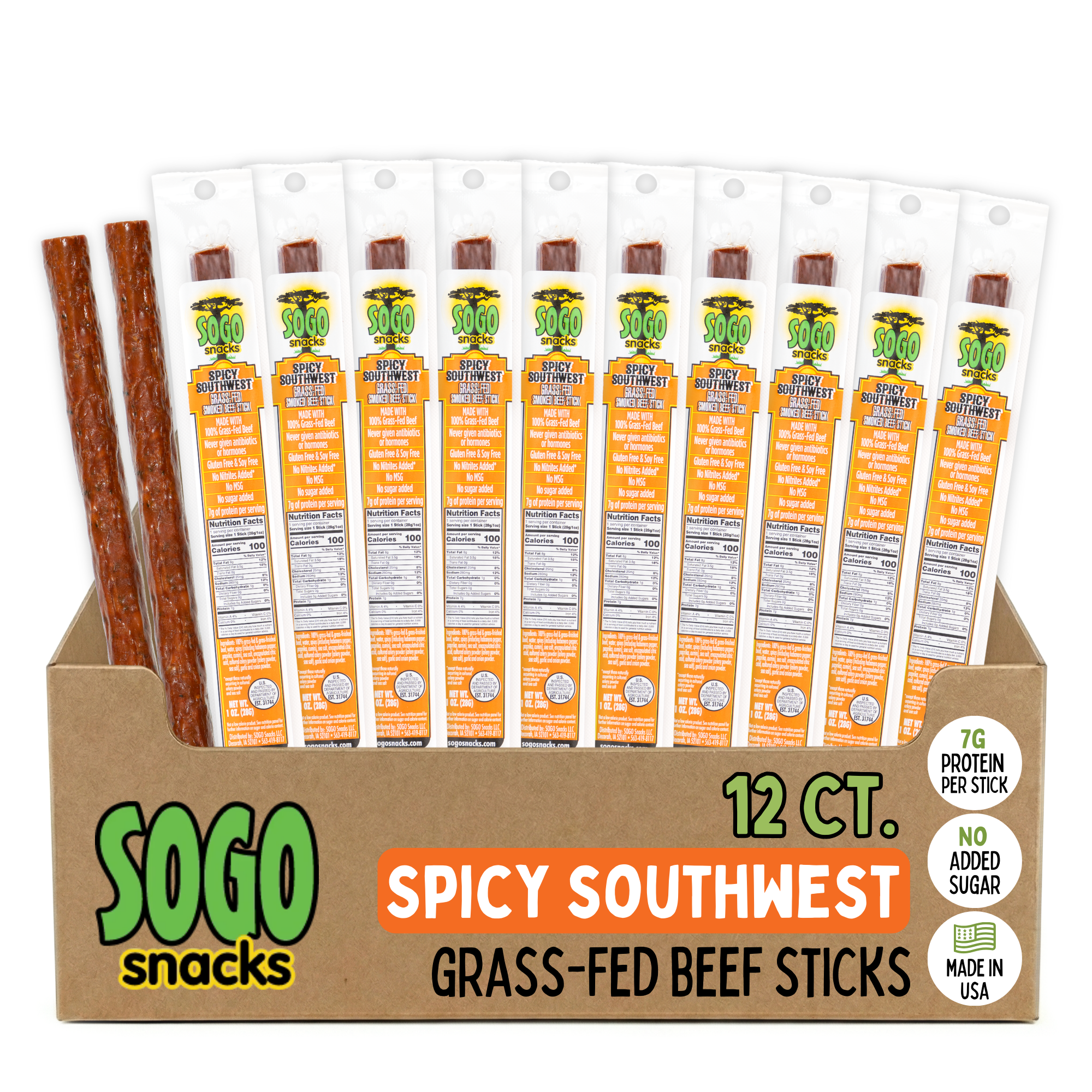 Spicy Southwest 100% Grass-Fed Beef Sticks | Sogo Snacks